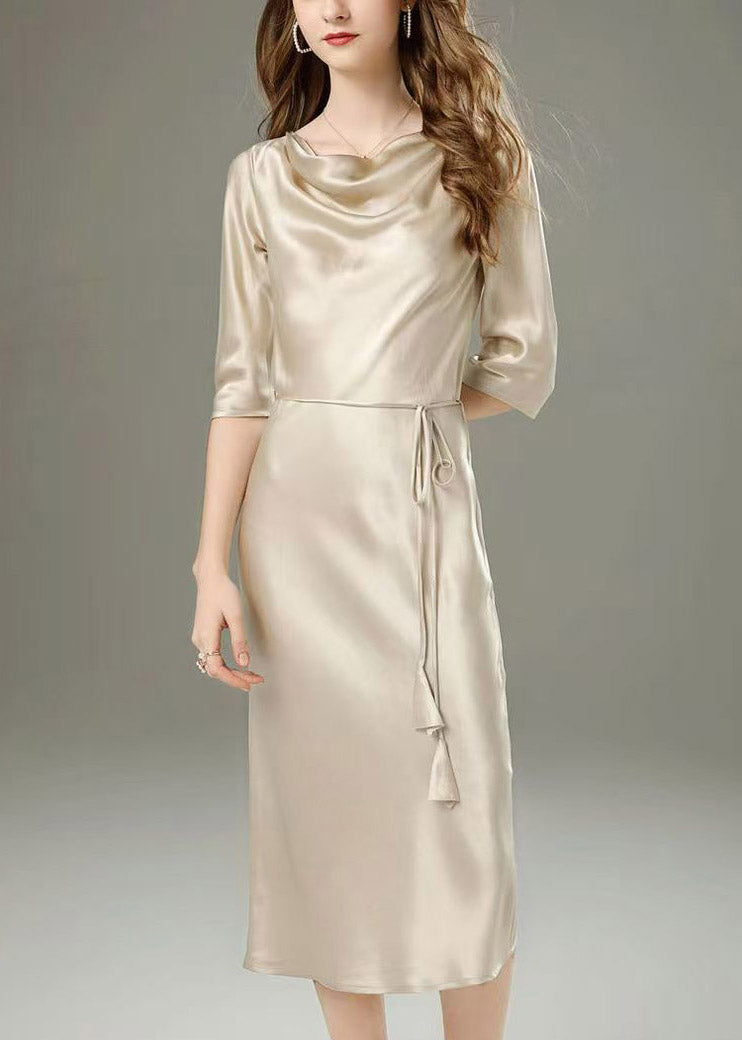 Classy Champagne Tie Waist Maxi Dress Half Sleeve
