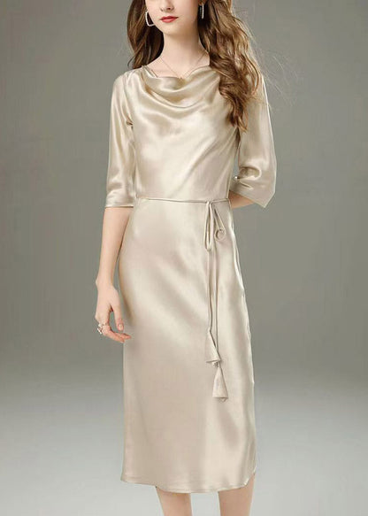Classy Champagne Tie Waist Maxi Dress Half Sleeve