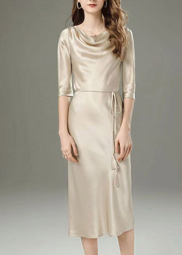 Classy Champagne Tie Waist Maxi Dress Half Sleeve