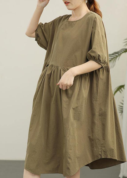 Classy Green Cotton Patchwork Summer Robe Dresses