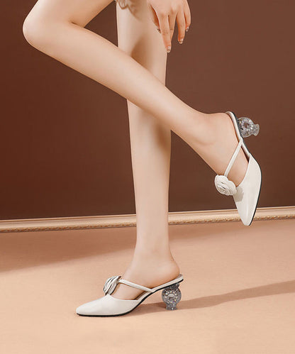 Classy Green Crystal Chunky Slide Sandals Pointed Toe