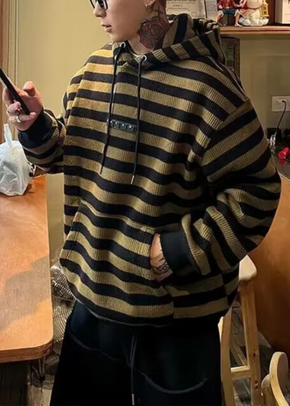 Classy Green Hooded Striped Knit Sweaters Winter