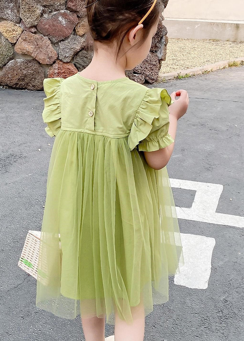 Classy Green O-neck Ruffled Patchwork Tulle Long Dresses Summer