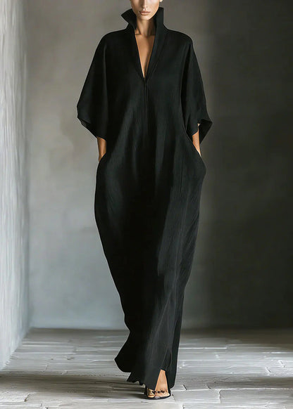 Classy Green V Neck Oversized Cotton Maxi Dresses Half Sleeve