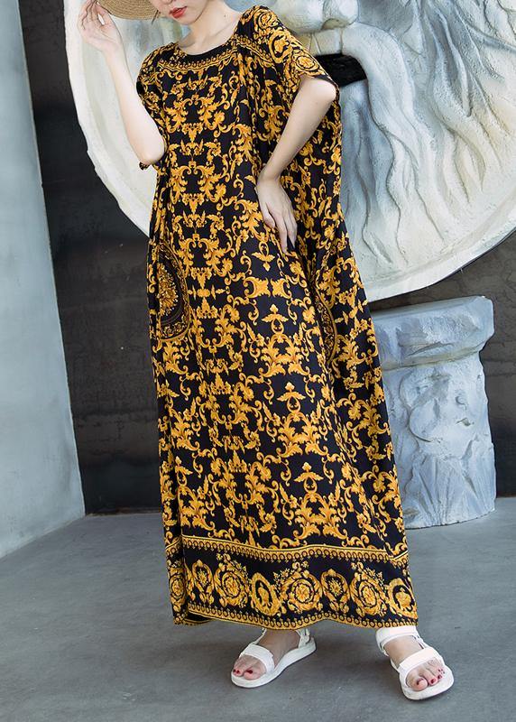 Retro Caftans Yellow Print Long Dresses