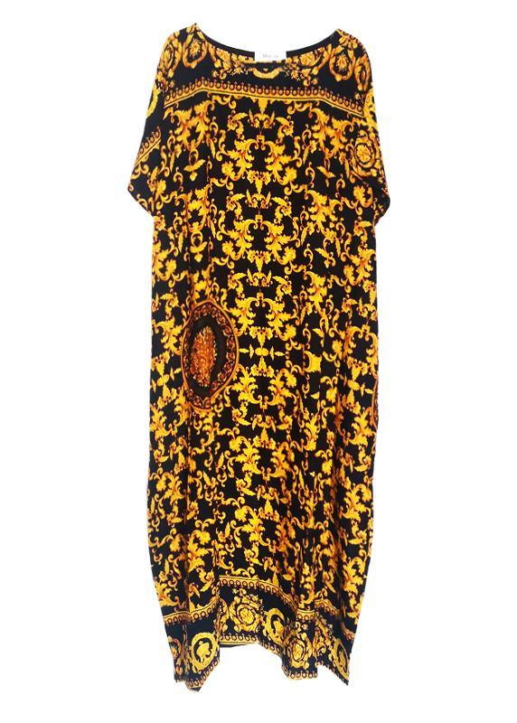 Retro Caftans Yellow Print Long Dresses