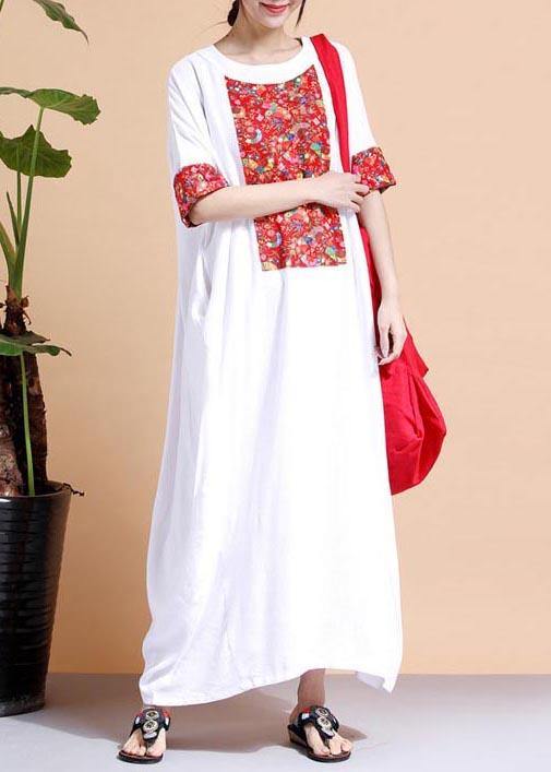 Classy O Neck Patchwork Outfit Ideas White Robe Dress
