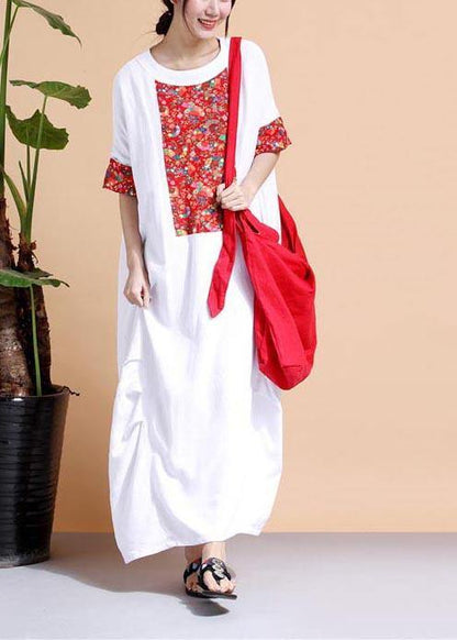 Classy O Neck Patchwork Outfit Ideas White Robe Dress