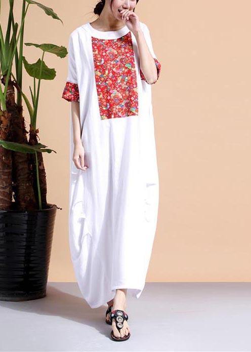 Classy O Neck Patchwork Outfit Ideas White Robe Dress