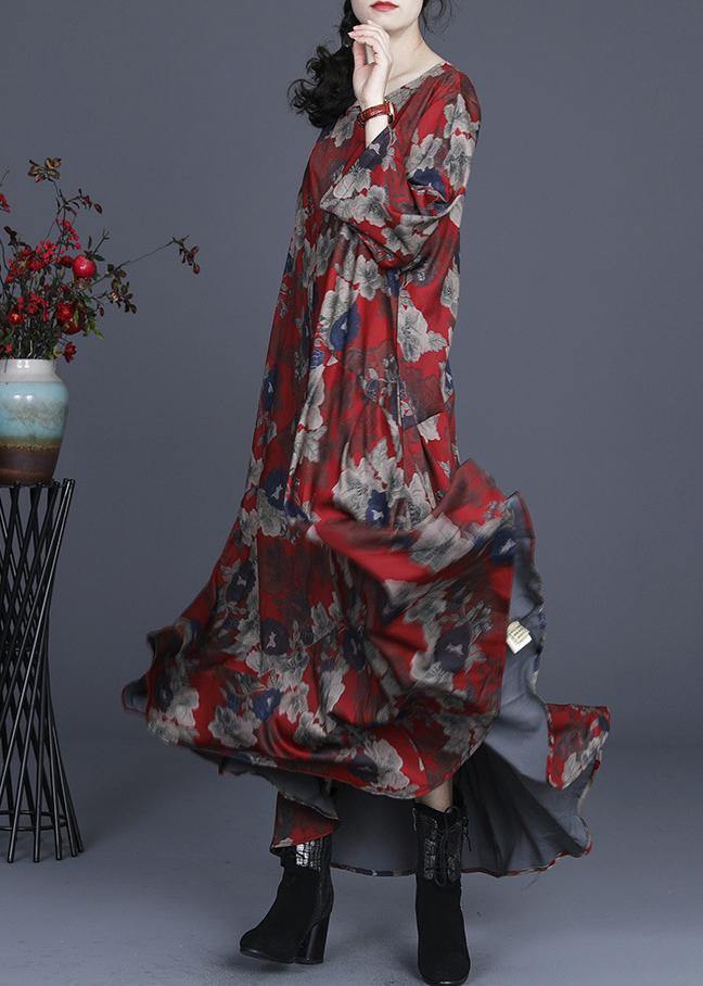 Classy Red Print Silk Cinched Summer Dress