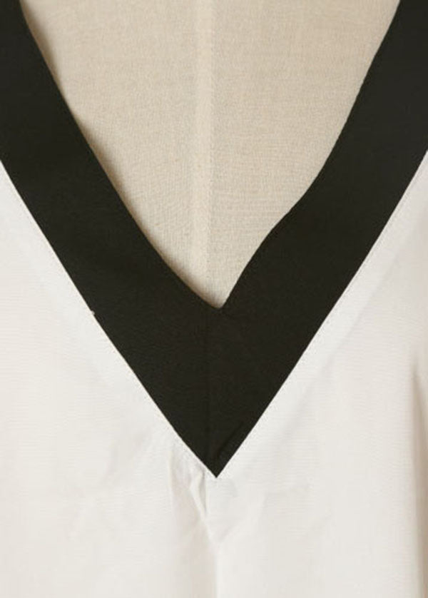 Classy White Patchwork V Neck Sandy Beach Summer Dress