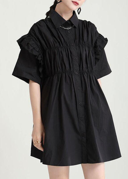 Classy White Ruffled Cinched Summer Asymmetrical Design Half Sleeve Dress