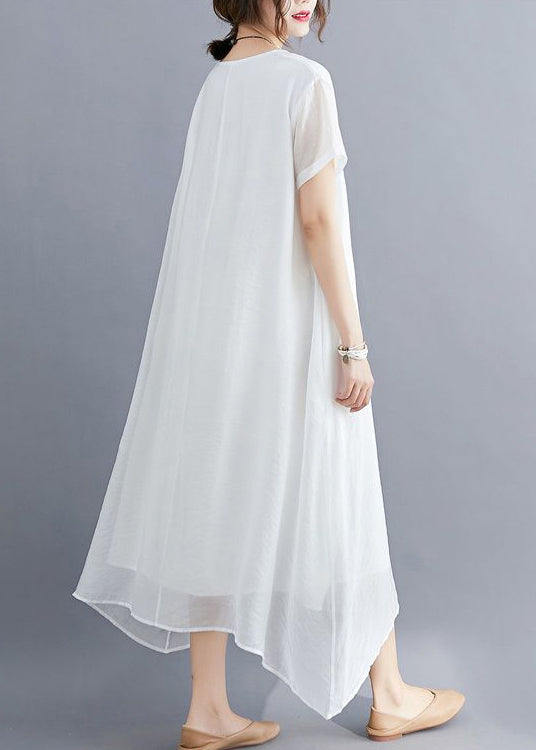 Classy White V Neck Exra Large Hem Cotton a Line Dresses Summer