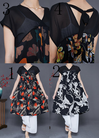 Classy White V Neck Print Chiffon a Line Dress Summer