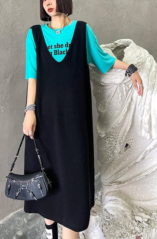 Club Black V Neck Cotton Long Maxi Dress