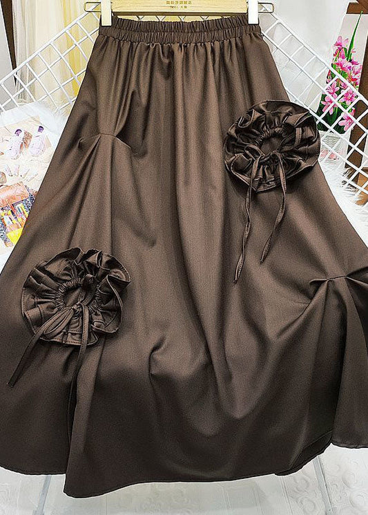 Chocolate Cotton Skirts Elastic Waist Wrinkled Spring