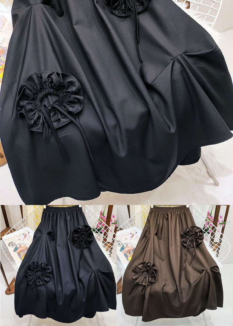 Chocolate Cotton Skirts Elastic Waist Wrinkled Spring