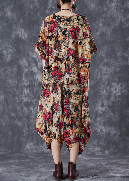 Coffee Cotton Two Piece Suit Set Asymmetrical Oversized Summer