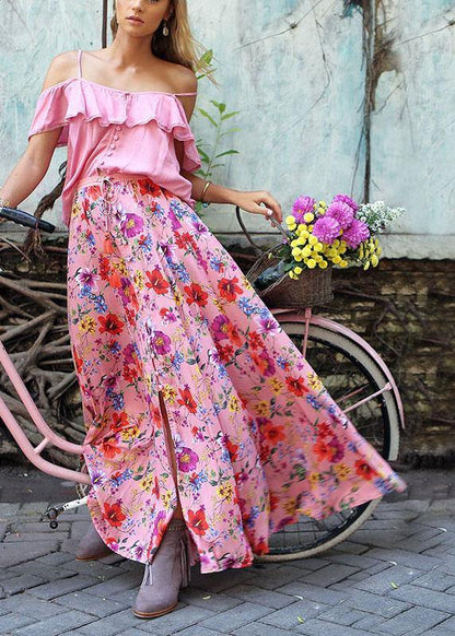 Colorful Print Big Swing Elastic Waist Holiday Long Skirt for