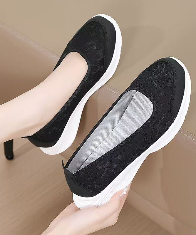 Comfortable Black Jacquard Flat Shoes for