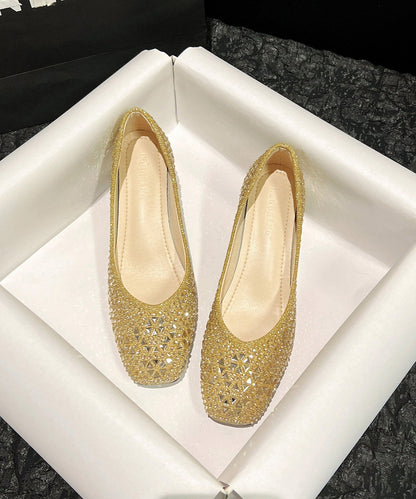 Comfortable Champagne Chunky High Heels Sparkly Faux Leather