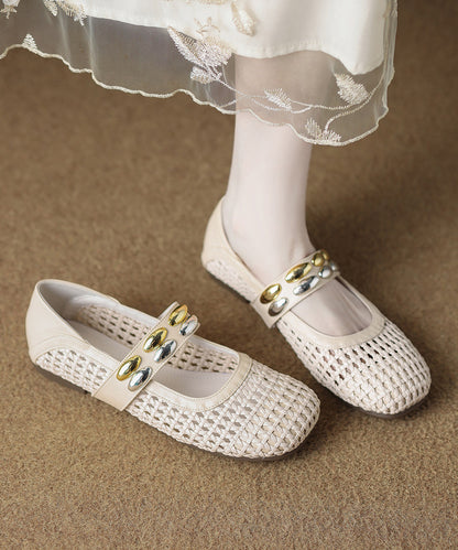 Comfortable Lace Up Flat Shoes Orange Hollow Out Knit Fabric