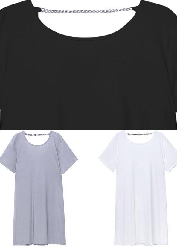 Comfy Black Backless U Neck Maxi Dresses Short Sleeve Cotton
