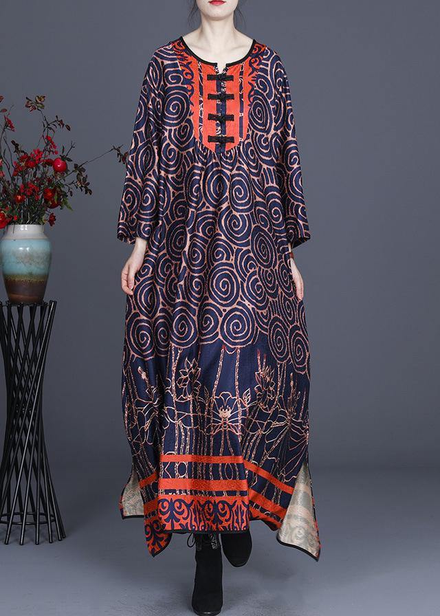 Comfy Blue Print Long Sleeve Summer Spring Dress
