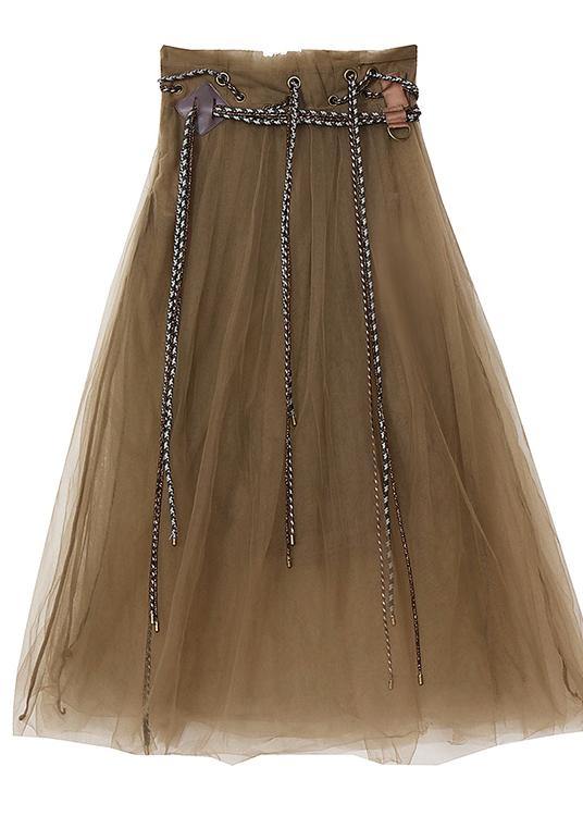 Comfy Khaki Tie Waist Patchwork Skirt Summer