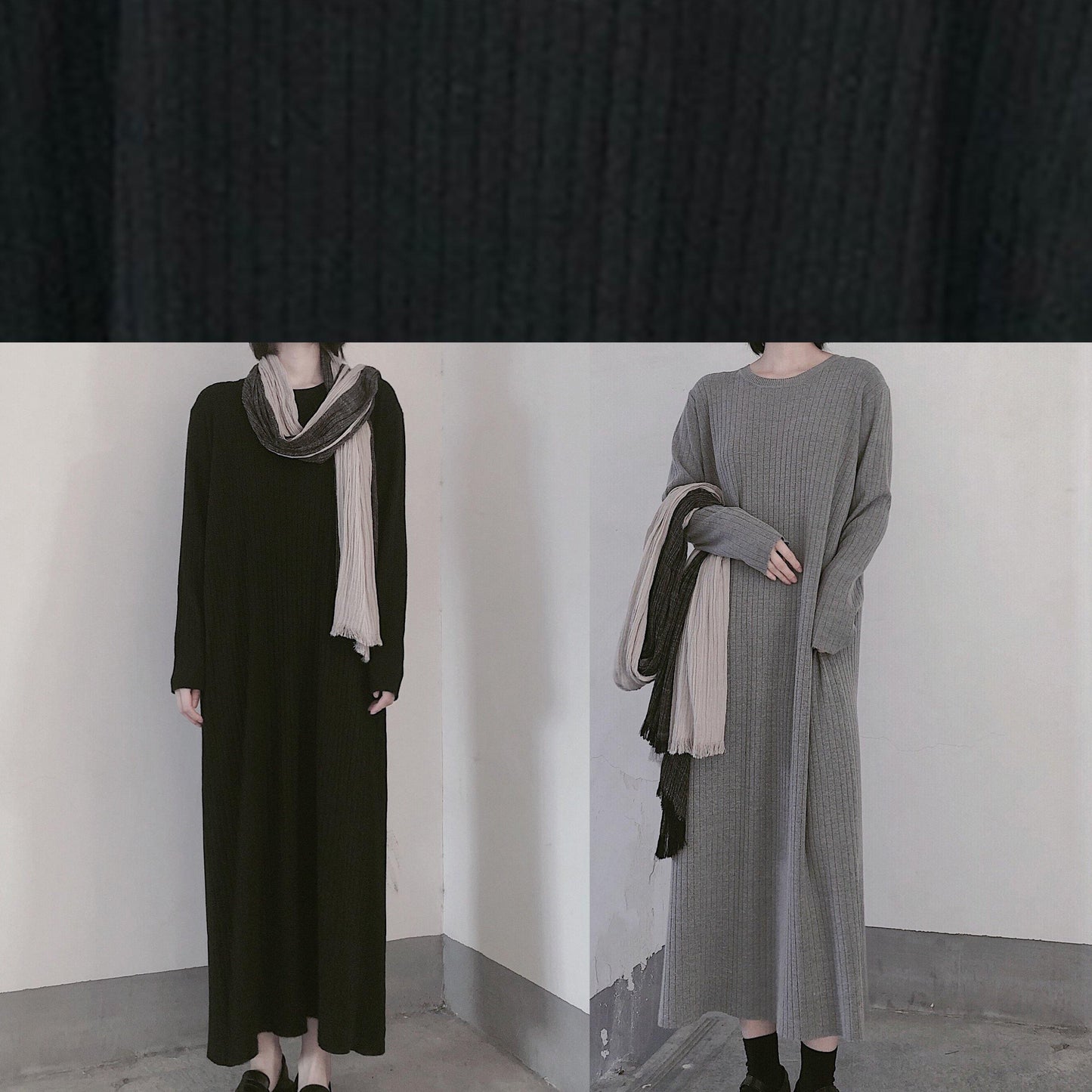Comfy O Neck Long Sleeve Sweater Dress Street Style Black Mujer Knit Dress