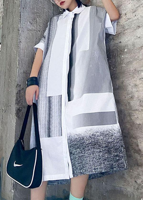 Comfy Whiteloose Peter Pan Collar Summer Short Sleeve Cotton Mid Dress