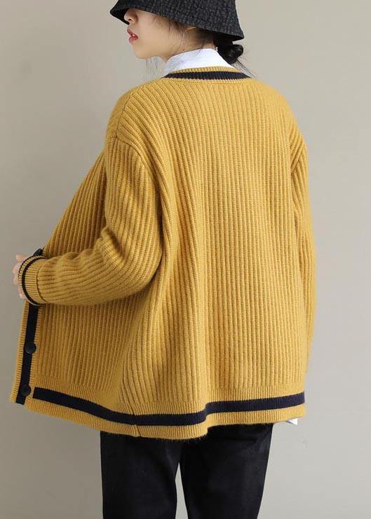 Comfy Yellow Knit Blouse V Neck Button Down Spring Knitwear