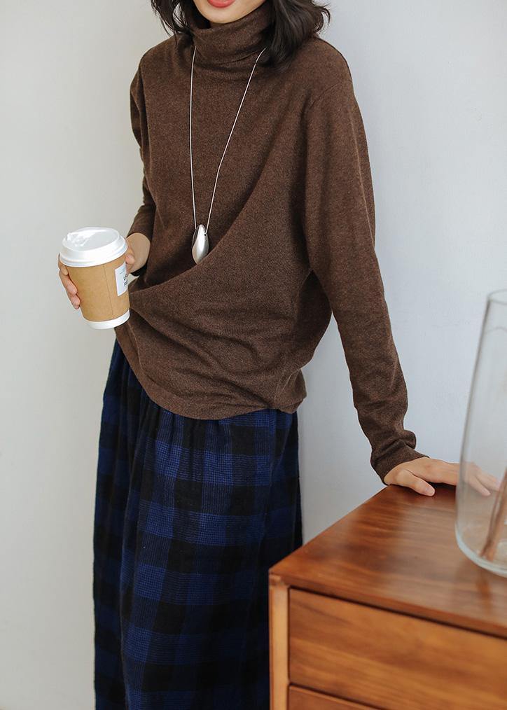 Comfy Chocolate Clothes for High Neck Knitted Blouse