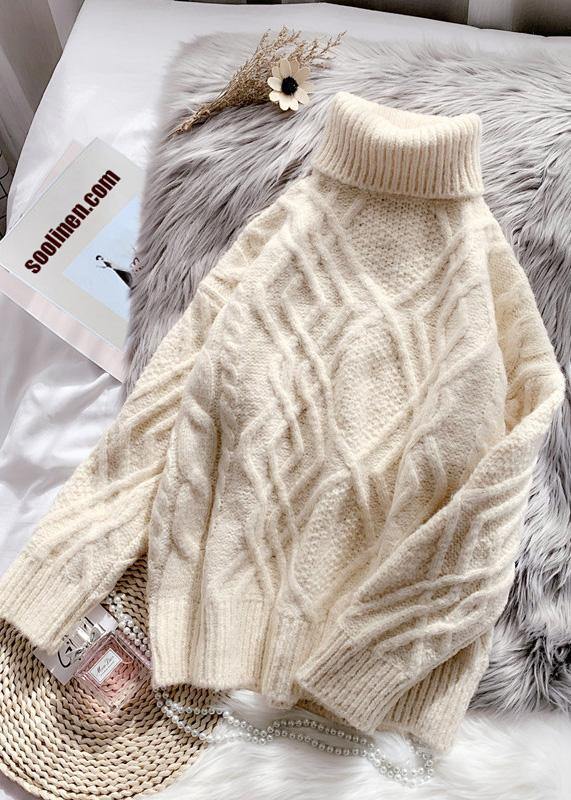 Comfy Light Green Sweater Tops Chunky Clothing High Neck Sweaters