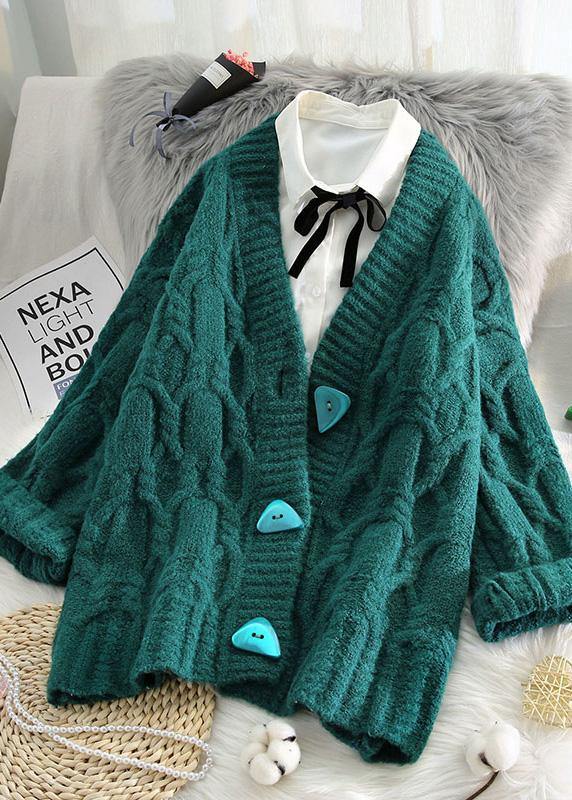 Comfy Spring Knitwear Beige V Neck Button Sweater Coat