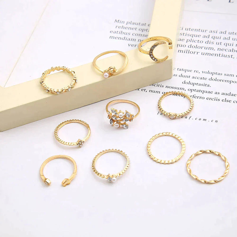 10 Pack Of Bohemian Silver And Gold Plated Rings