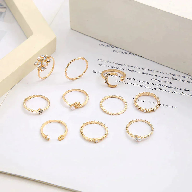 10 Pack Of Bohemian Silver And Gold Plated Rings