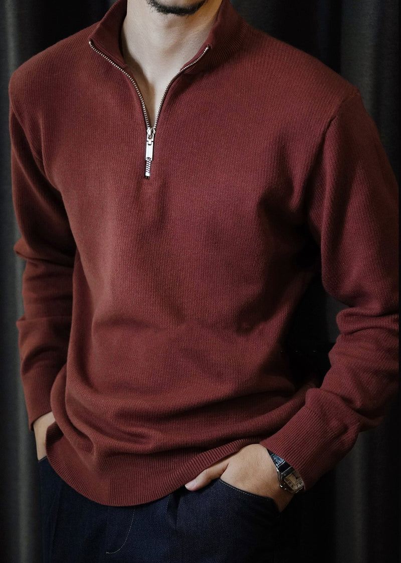 Cool Red Stand Collar Zip Up Knit Sweater Tops Winter