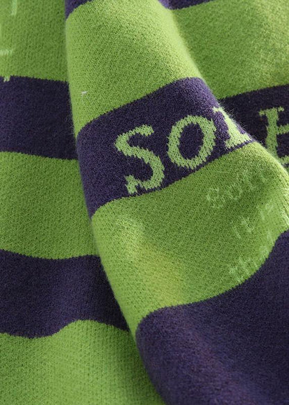 Cozy Alphabet Green Knitwear Loose Fitting High Neck Knitted T Shirt