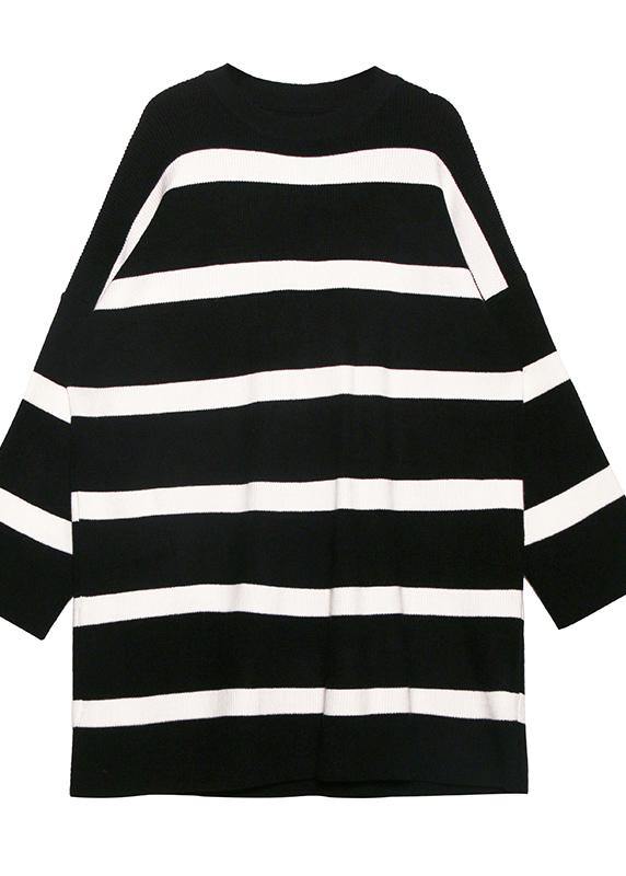 Cozy Black White Striped Knitwear O Neck Baggy Sweater Tops