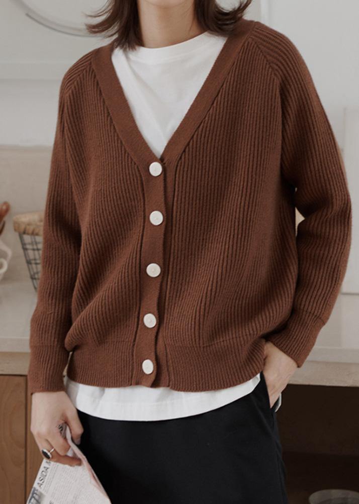 Cozy Chocolate Winter Knit Sweat Tops V Neck
