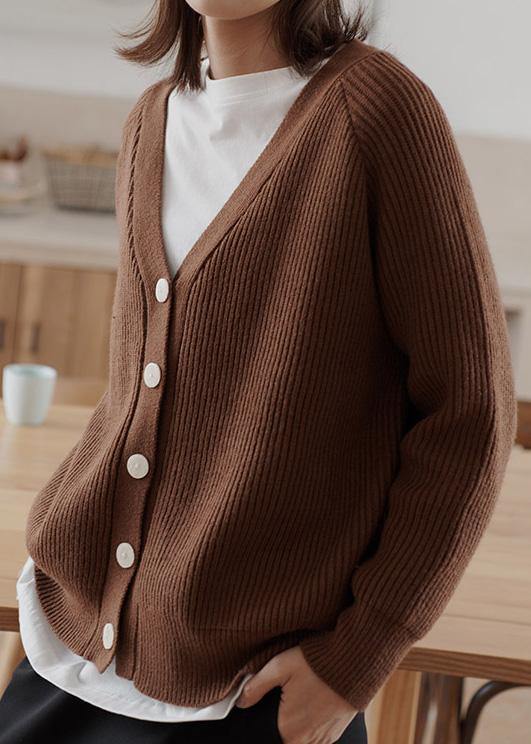 Cozy Chocolate Winter Knit Sweat Tops V Neck