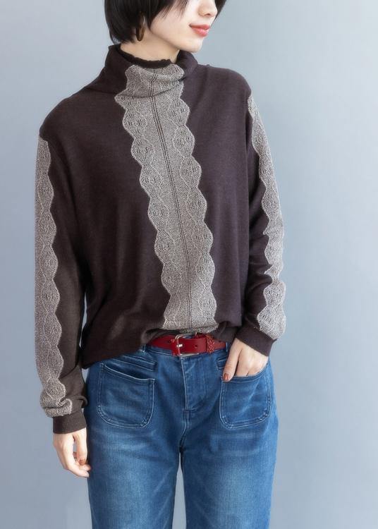 Cozy Chocolate Knitted T Shirt High Neck Knit Sweat Tops