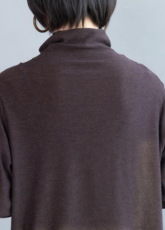 Cozy Chocolate Knitted T Shirt High Neck Knit Sweat Tops