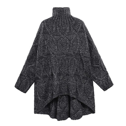 Cozy Green Knitwear High Neck Low High Design Knit Top Silhouette