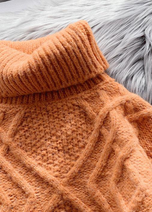 Cozy Orange Knitted Top Thick Spring High Neck Sweaters