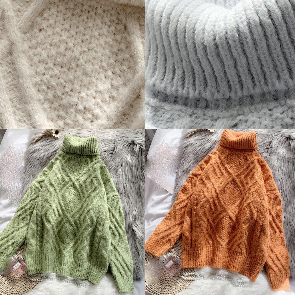 Cozy Orange Knitted Top Thick Spring High Neck Sweaters