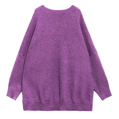Cozy Purple Sweaters Oversized O Neck Batwing Sleeve Crane Tops