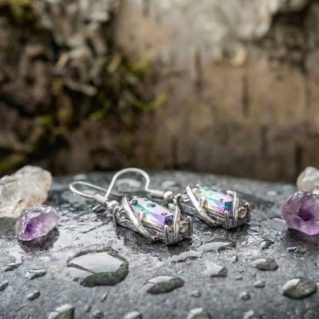 Crystal Colorful Stone Dangle Silver Earrings