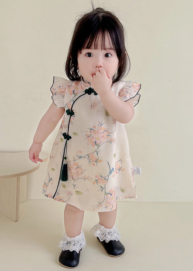 Apricot Print Tassel Mid Dresses Summer